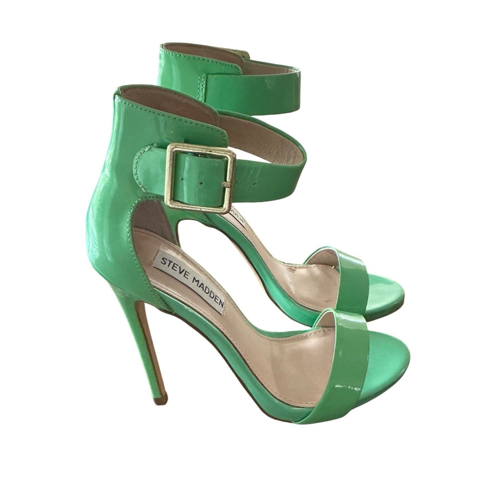 Steve Madden Marlenee Mint Green Patent Leather Ankle Strap Stiletto‎ Heels 5.5M